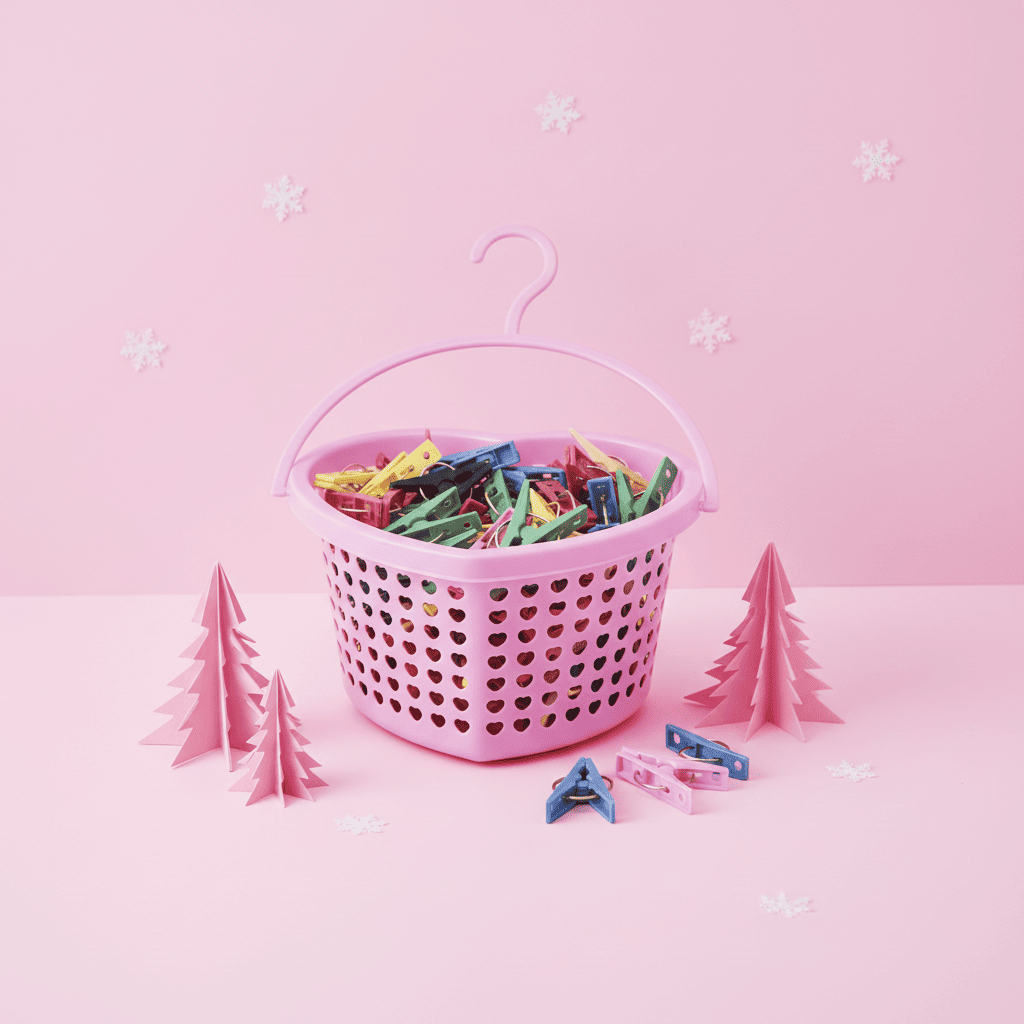 Canasta Corazón Rosa con Gancho Organizador Baño Lavandería