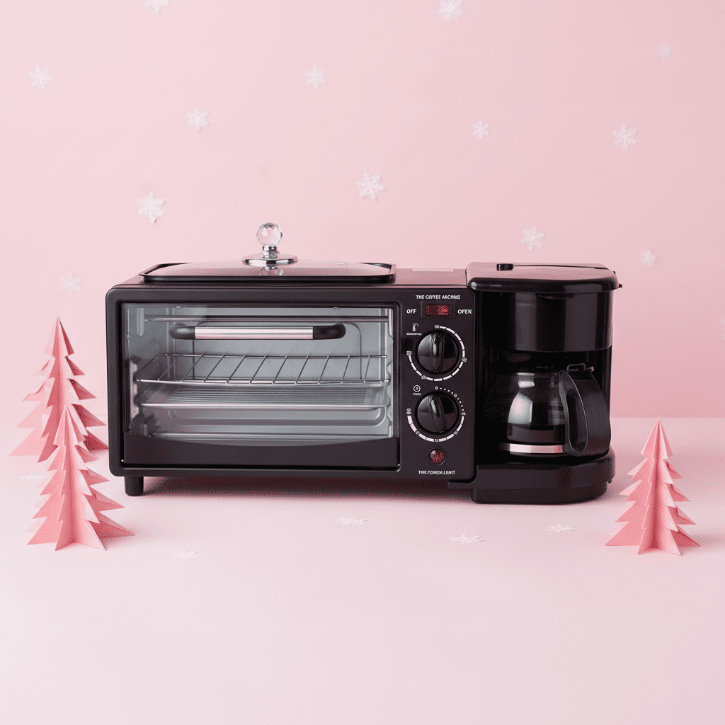 Máquina Desayuno 3-en-1: Horno, Cafetera y Sartén Compacta