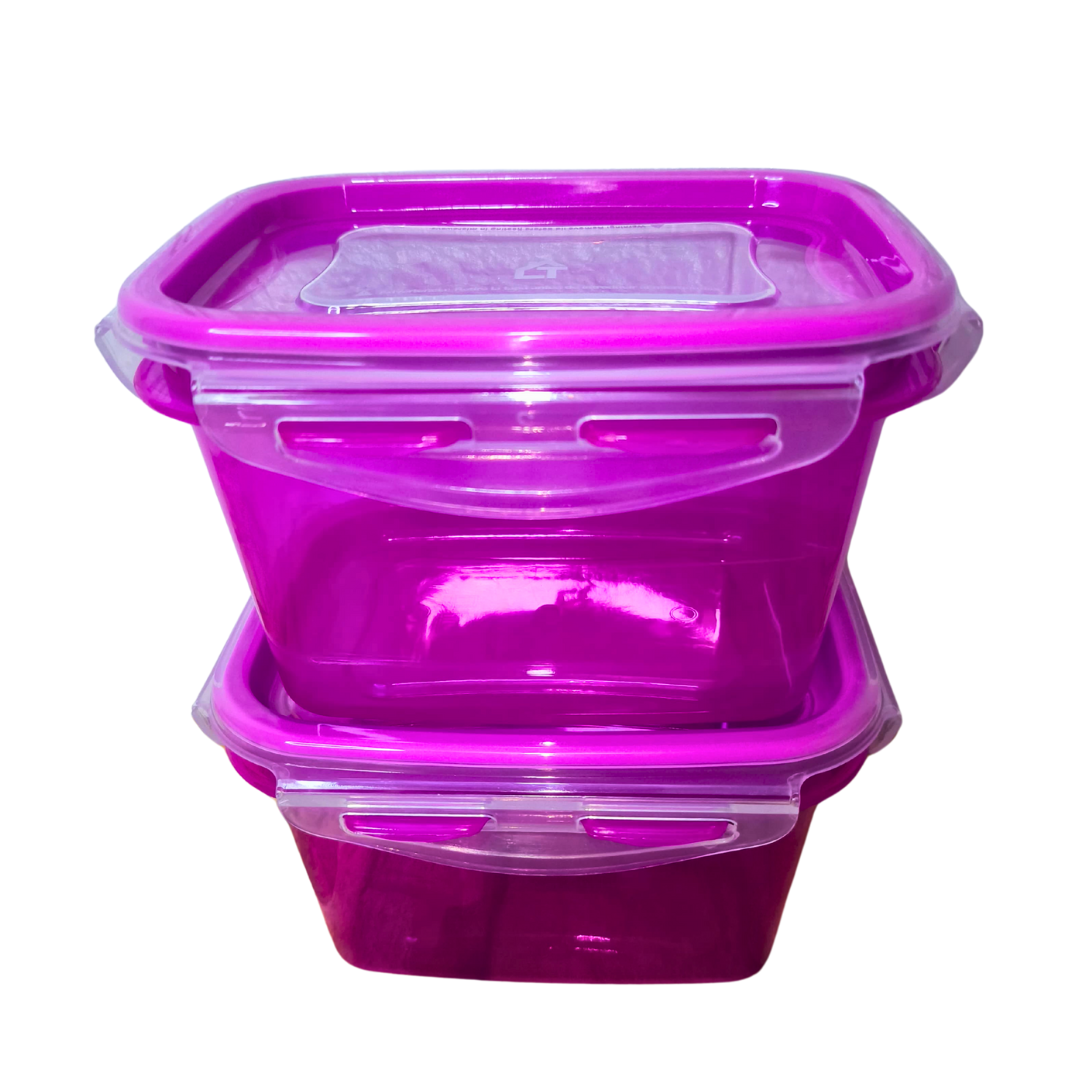 Set 2 Contenedores Fucsia 550 ml Rectangulares Hermético