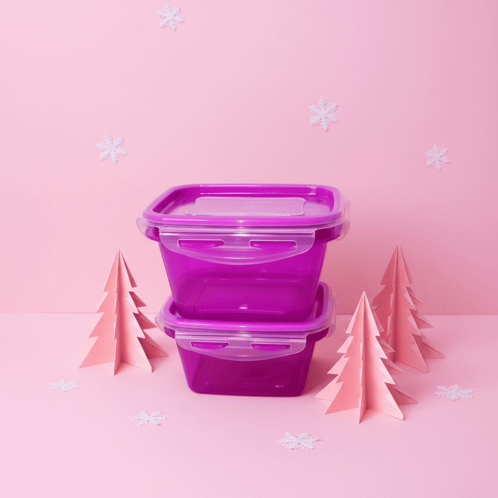 Set 2 Contenedores Fucsia 550 ml Rectangulares Hermético