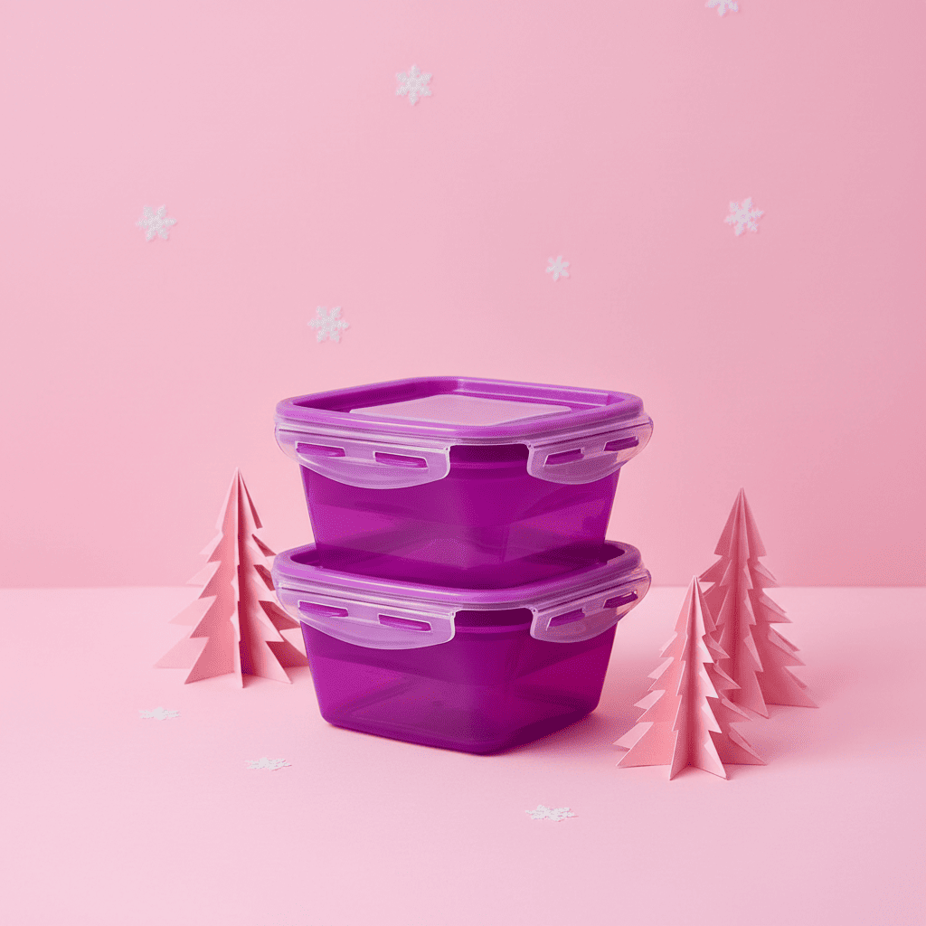 Set 2 Contenedores Fucsia 550 ml Rectangulares Hermético