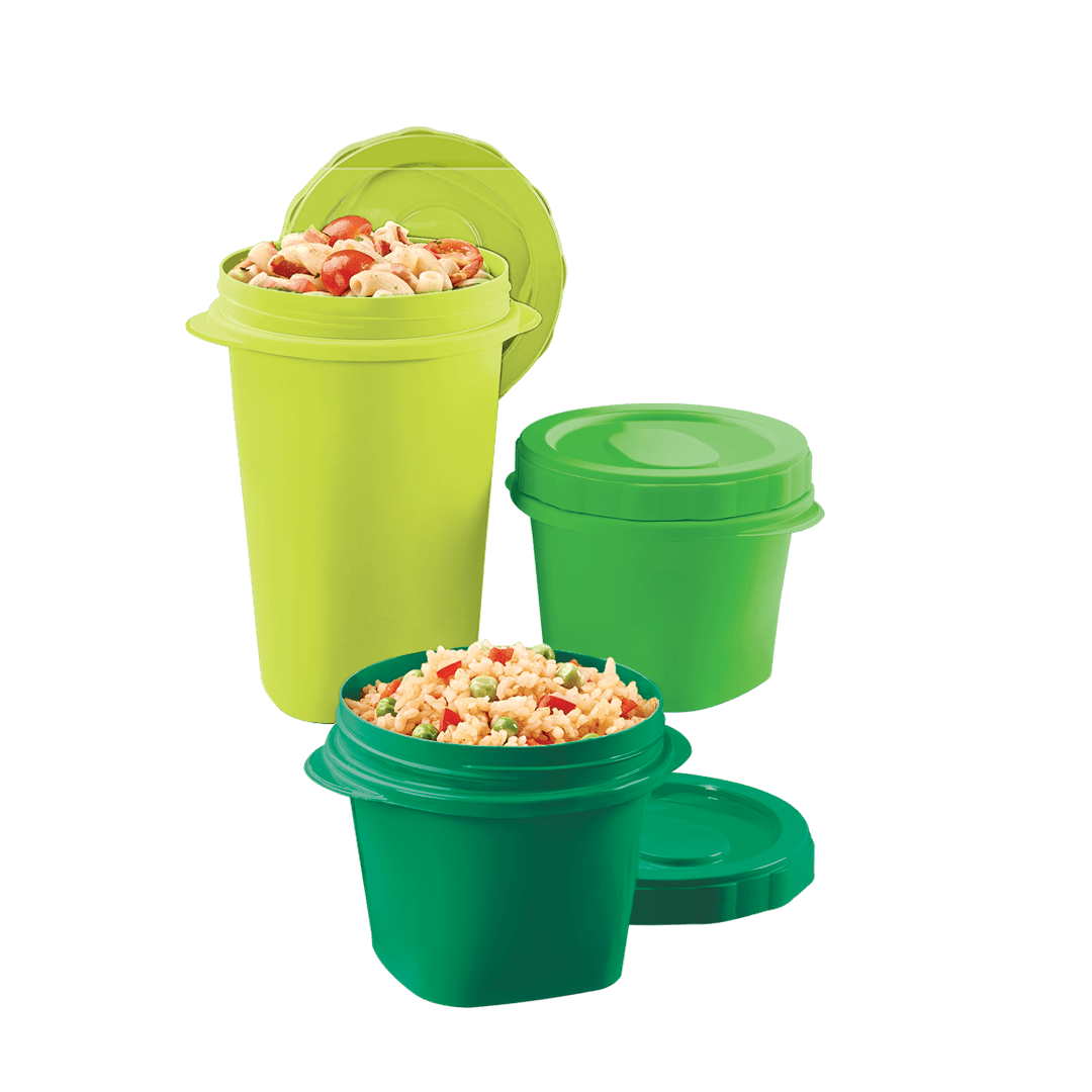 Set 3 Contenedores Verdes Tapa Rosca 550 ml y 950 ml