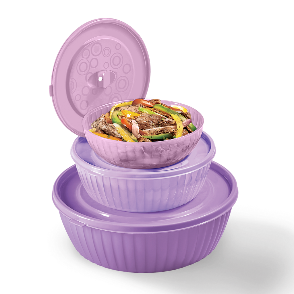 Set 3 Plastirefractarios Lila 500ml 1.2L 2.5L Válvula