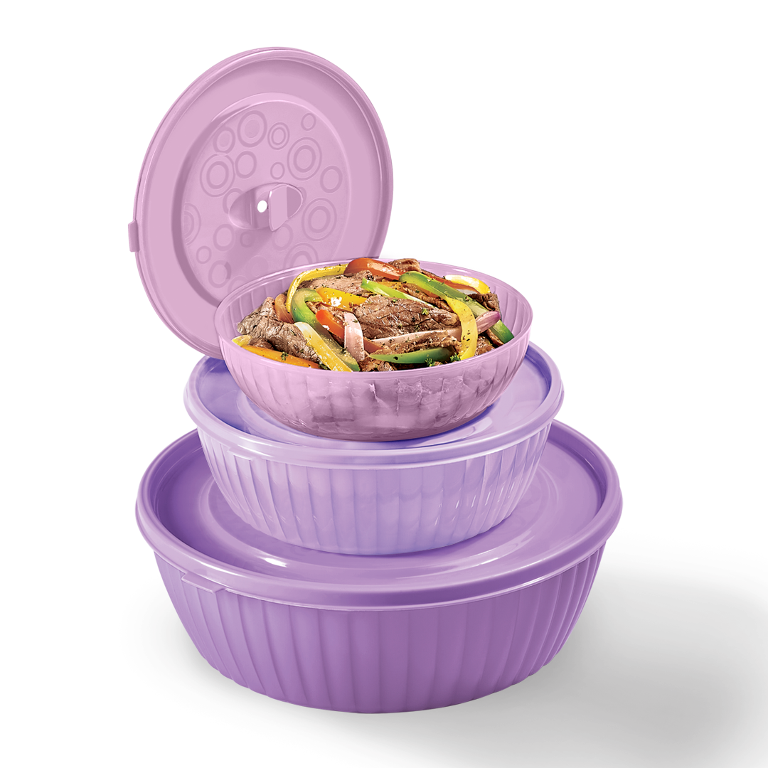 Set 3 Plastirefractarios Lila 500ml 1.2L 2.5L Válvula