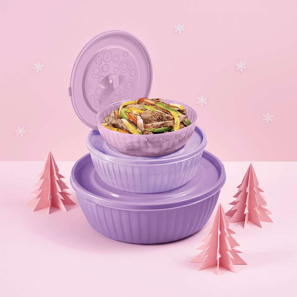 Set 3 Plastirefractarios Lila 500ml 1.2L 2.5L Válvula