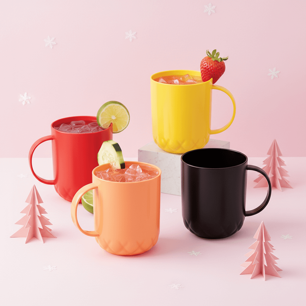 Set 4 Tazas Plástico 450ml Bebidas Calientes y Frías