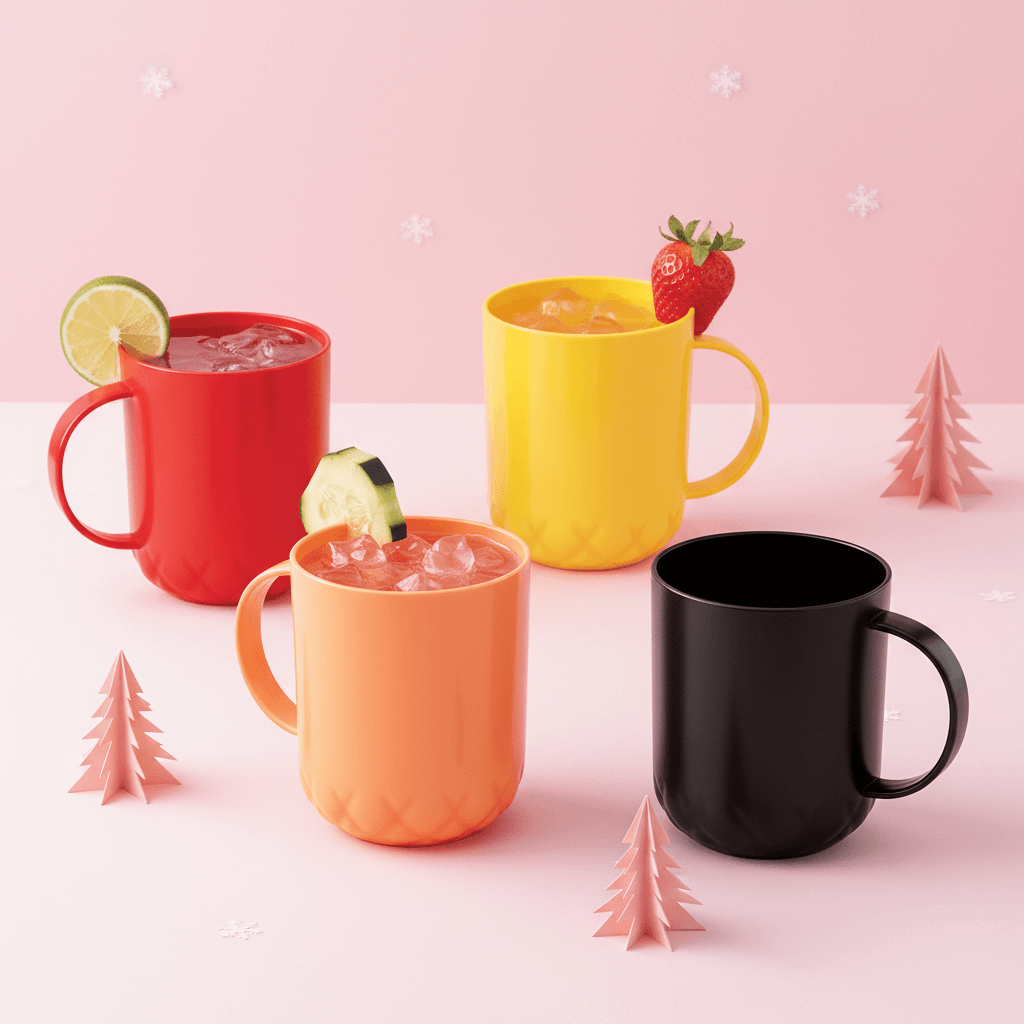 Set 4 Tazas Plástico 450ml Bebidas Calientes y Frías