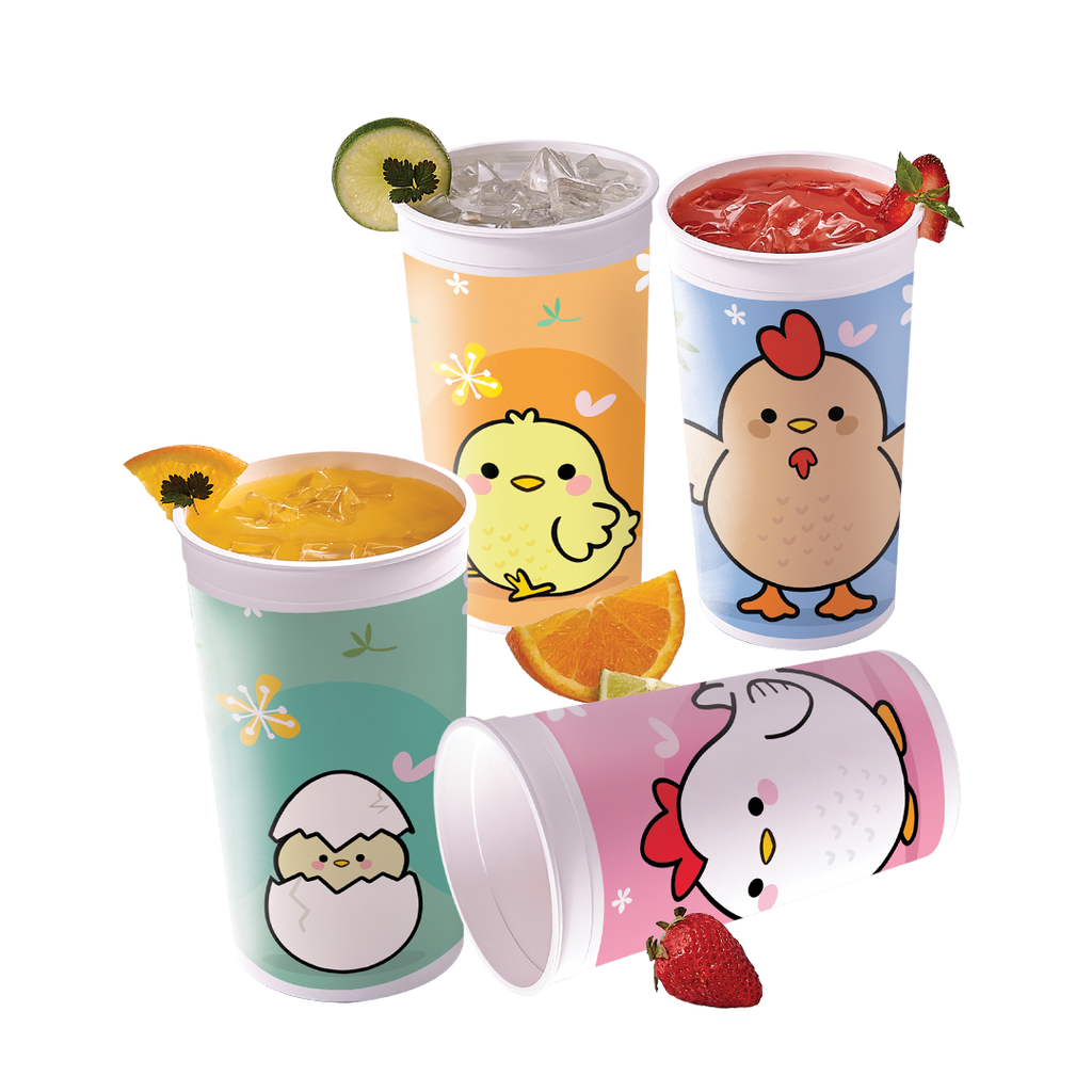 Set 4 Vasos Jumbo Pollito 950ml Plástico Reutilizable