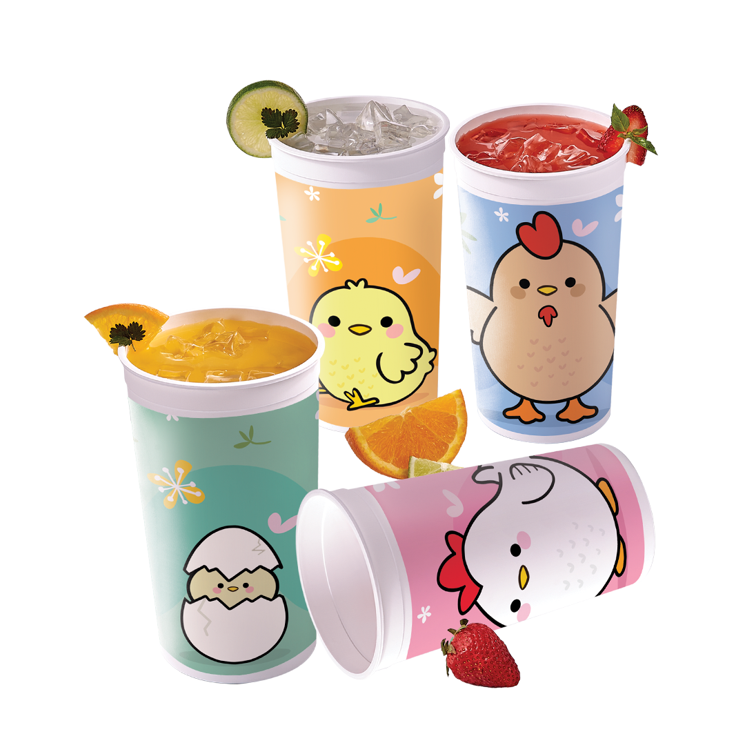 Set 4 Vasos Jumbo Pollito 950ml Plástico Reutilizable