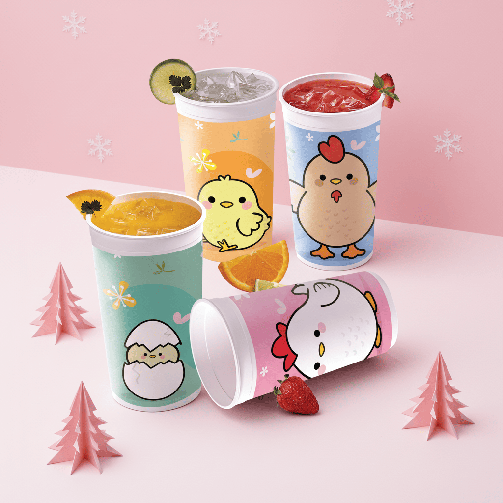 Set 4 Vasos Jumbo Pollito 950ml Plástico Reutilizable