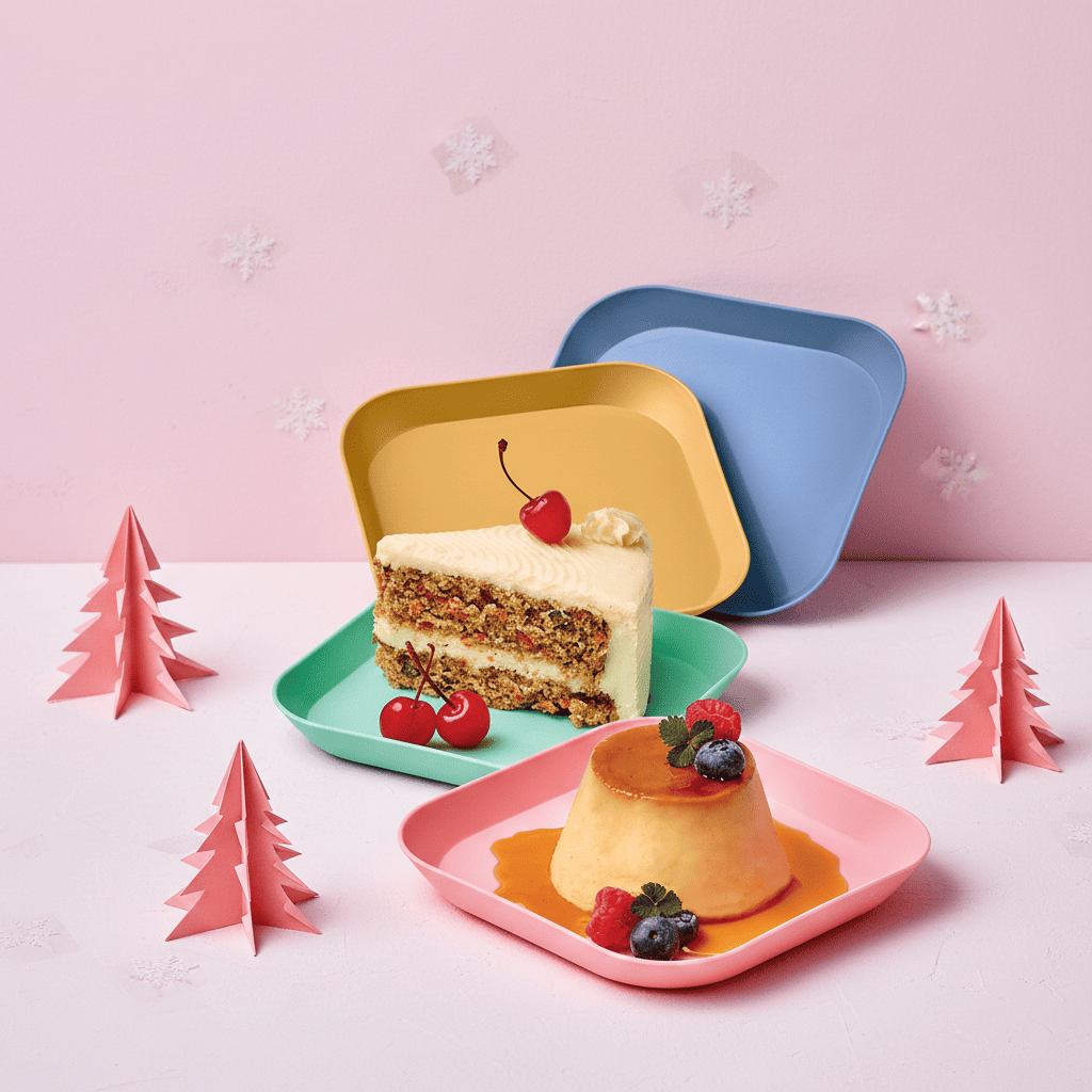 Set 4 Platos Cuadrados Postre 14.5cm Elegantes Reutilizables