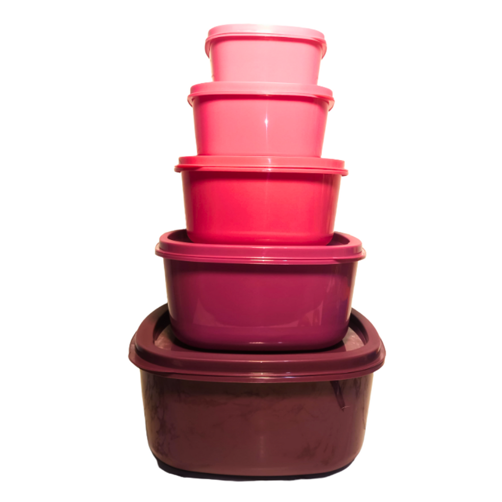 Set 5 Contenedores Rosa-Guinda 200 ml a 2.5 L ¡Organiza!