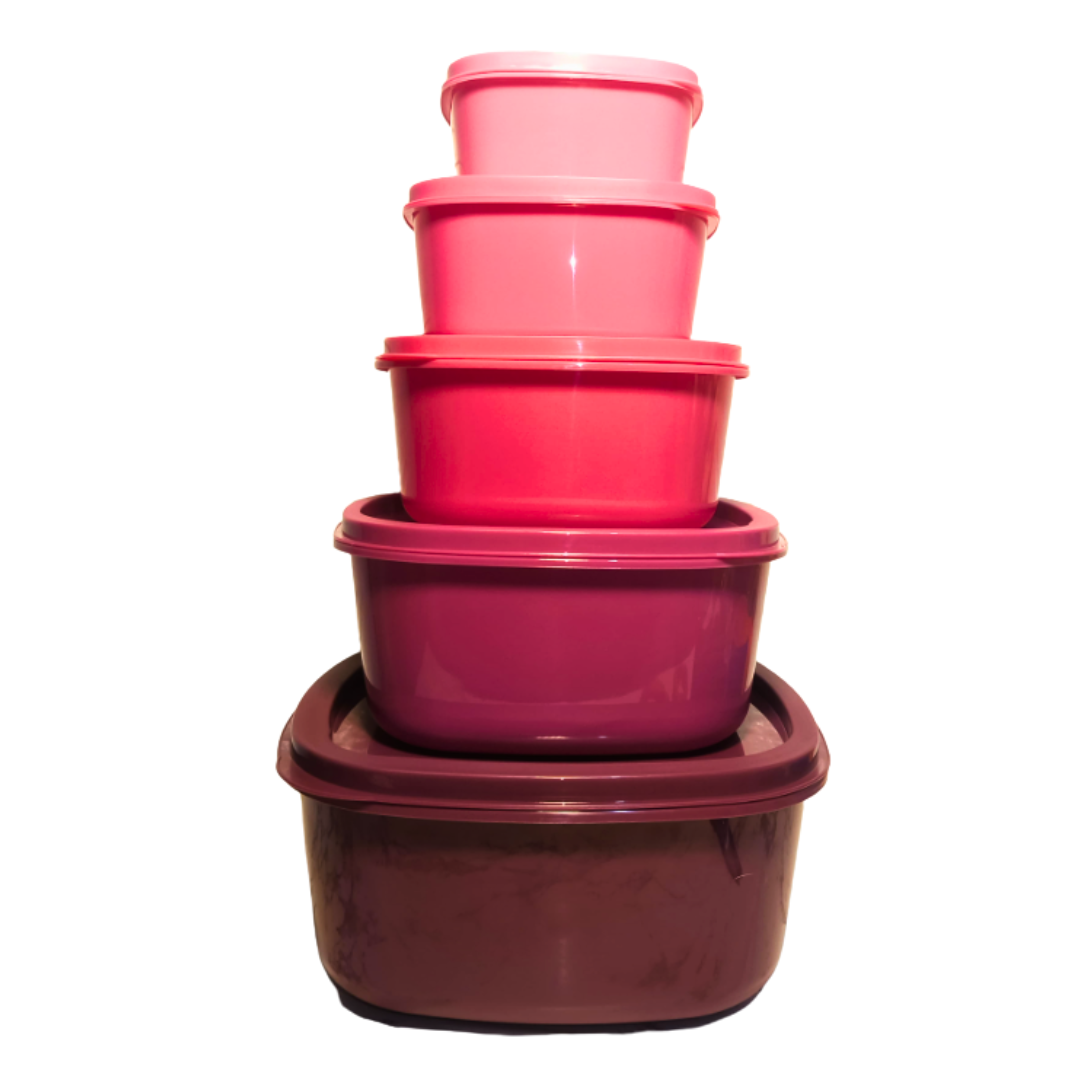 Set 5 Contenedores Rosa-Guinda 200 ml a 2.5 L ¡Organiza!