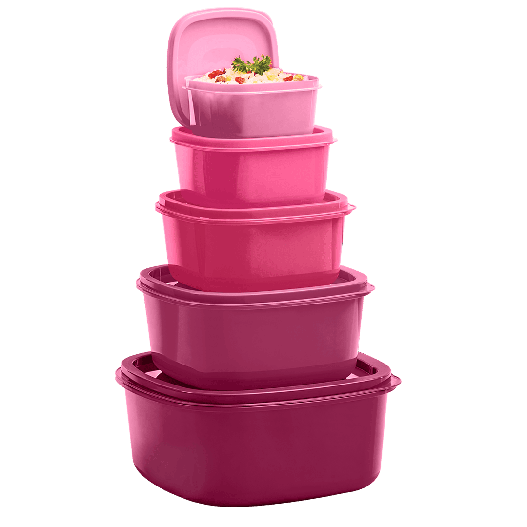 Set 5 Contenedores Rosa-Guinda 200 ml a 2.5 L ¡Organiza!