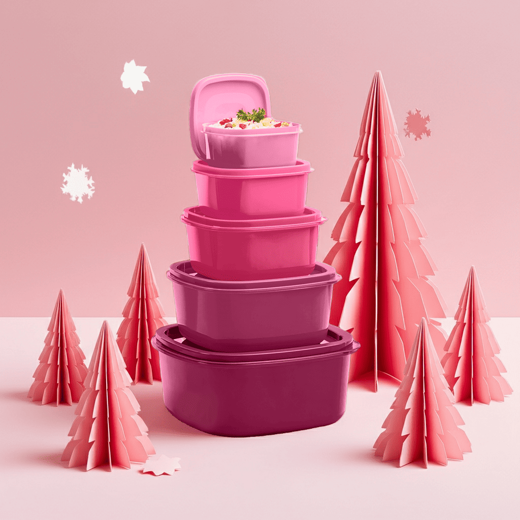 Set 5 Contenedores Rosa-Guinda 200 ml a 2.5 L ¡Organiza!