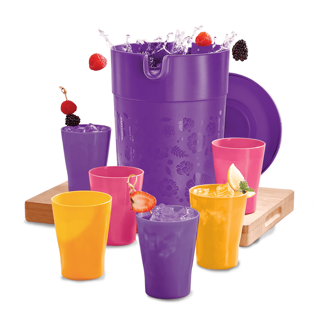 Set Jarra Morada 4L y 6 Vasos Colores ¡Reuniones!