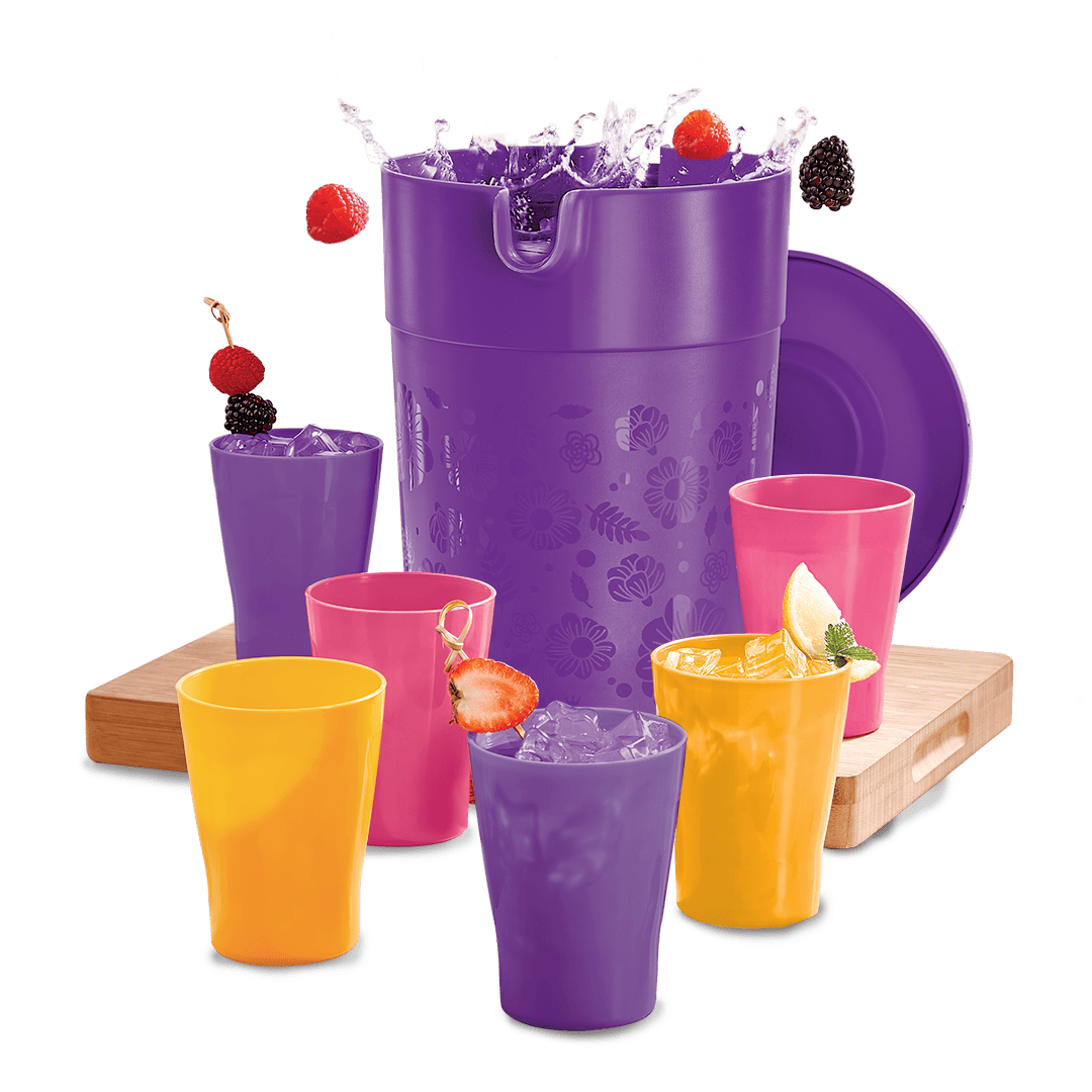 Set Jarra Morada 4L y 6 Vasos Colores ¡Reuniones!