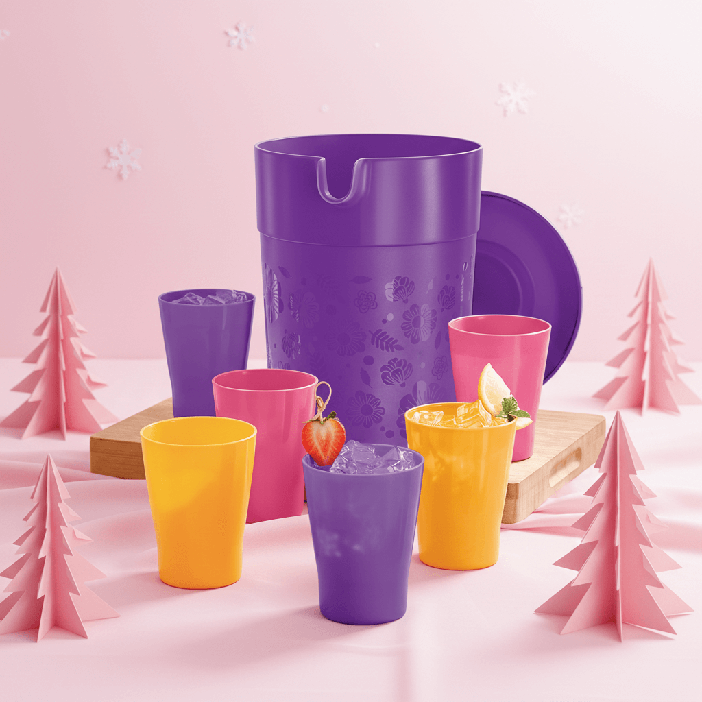 Set Jarra Morada 4L y 6 Vasos Colores ¡Reuniones!