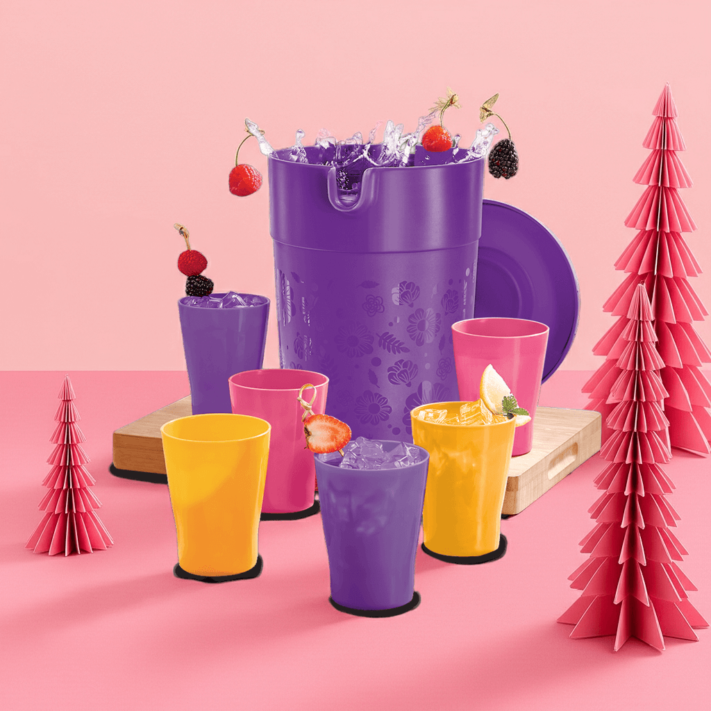 Set Jarra Morada 4L y 6 Vasos Colores ¡Reuniones!