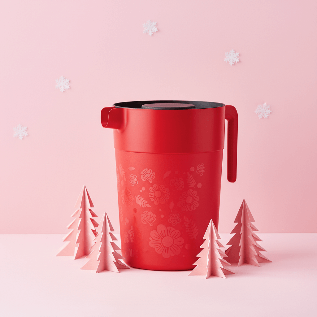 Set Jarra Roja 4L y 6 Vasos 300ml Plástico Jumbo