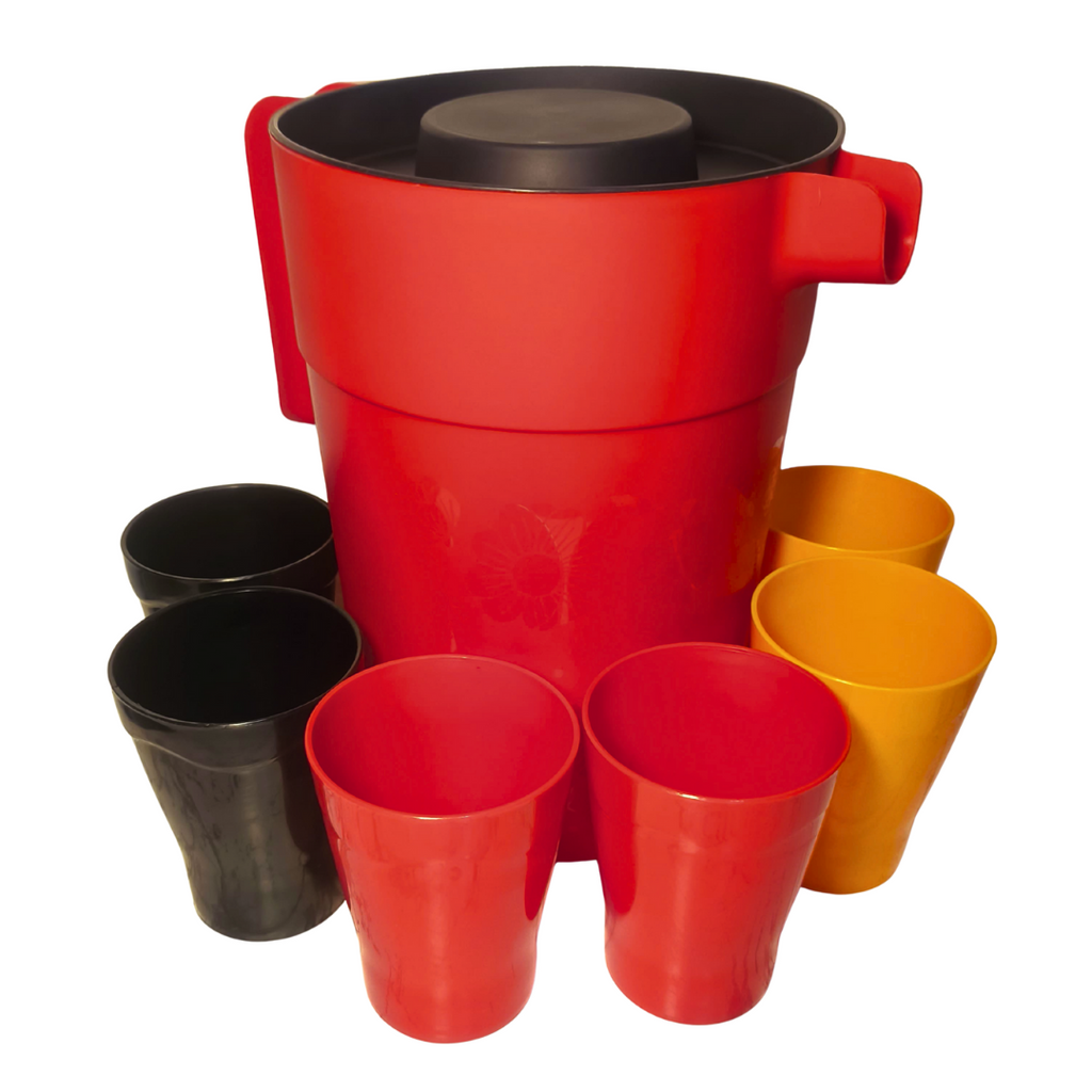 Set Jarra Roja 4L y 6 Vasos 300ml Plástico Jumbo