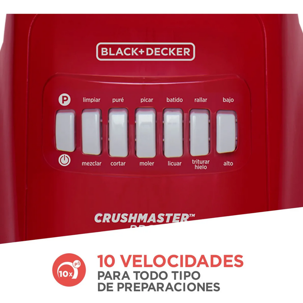 Licuadora Black+Decker 10 Velocidades Jarra Vidrio Rojo