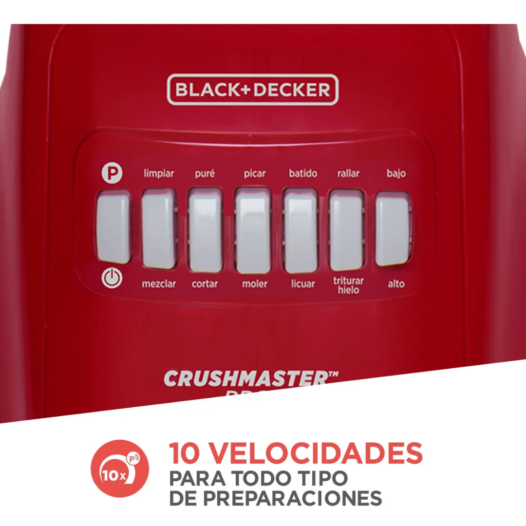 Licuadora Black+Decker 10 Velocidades Jarra Vidrio Rojo