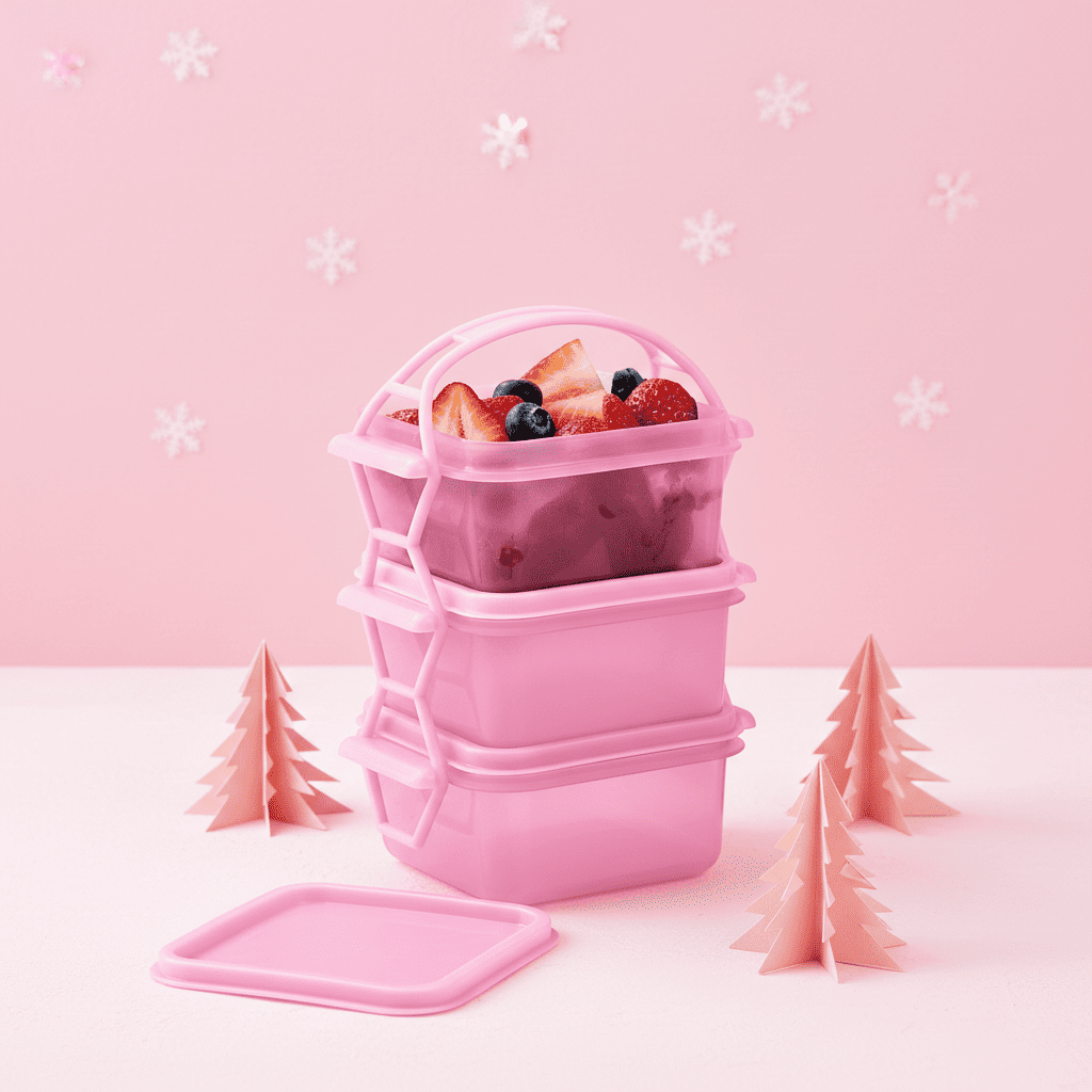 Mini Portavianda Rosa 3 Recipientes 180ml Snacks