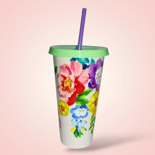 Vaso con popote Mod. Flores