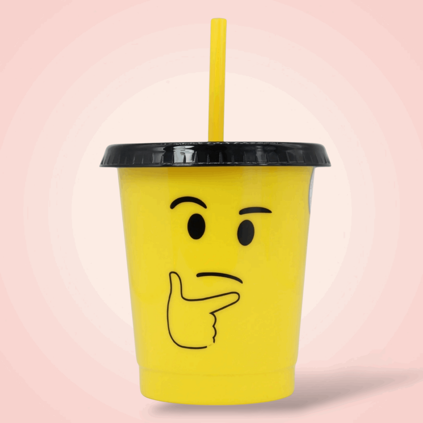 Vaso con popote Mod. Emoji Pensativo Cap. 473 ml / 16 OZ