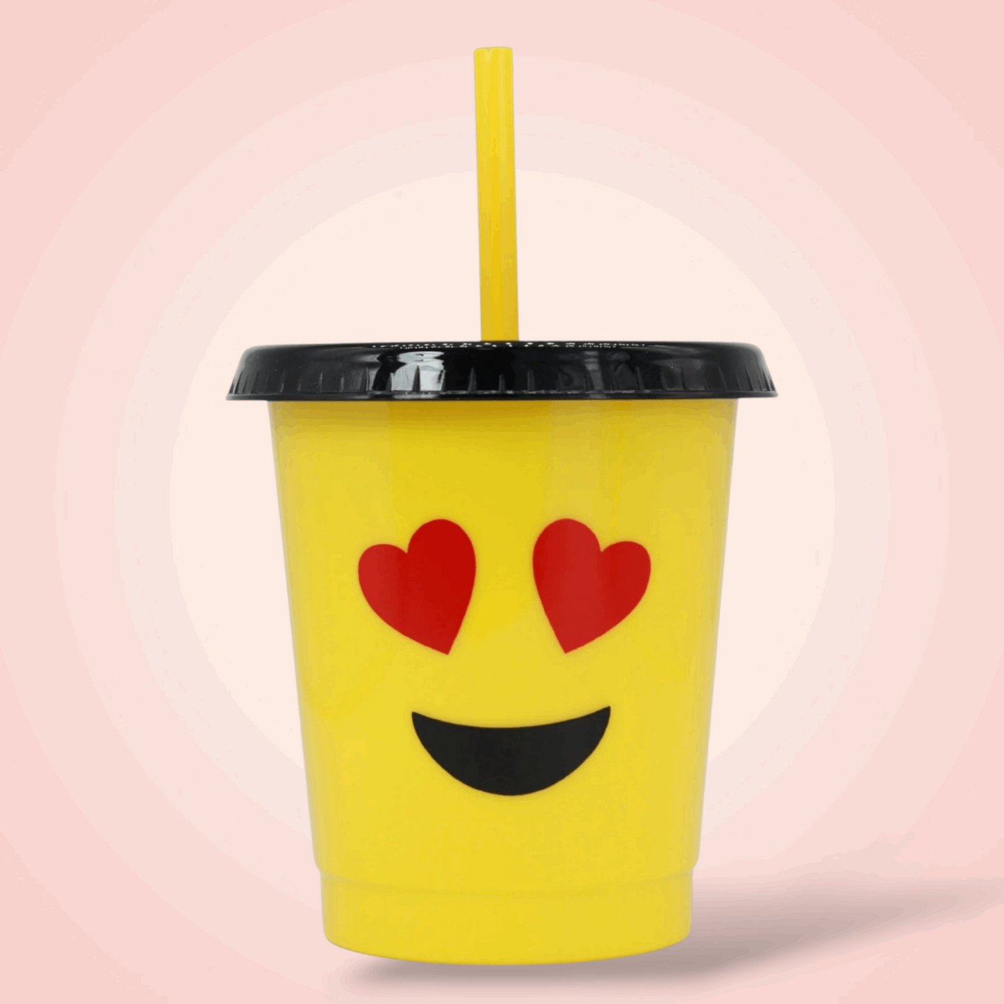 Vaso con popote Mod. Emoji Love Cap. 473 ml / 16 OZ