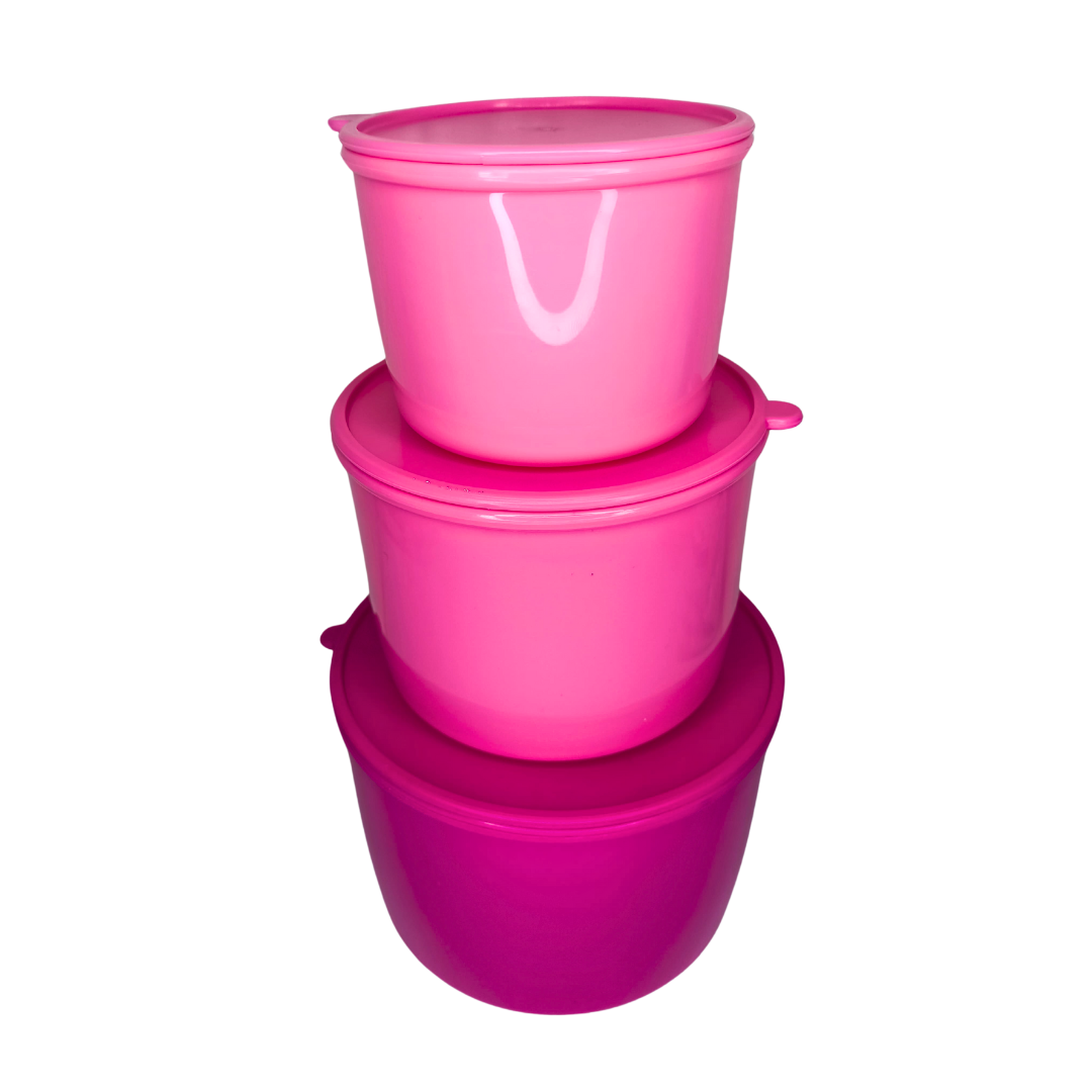 Set 3 Contenedores Redondos Rosa 1.6 L, 860 ml, 385 ml