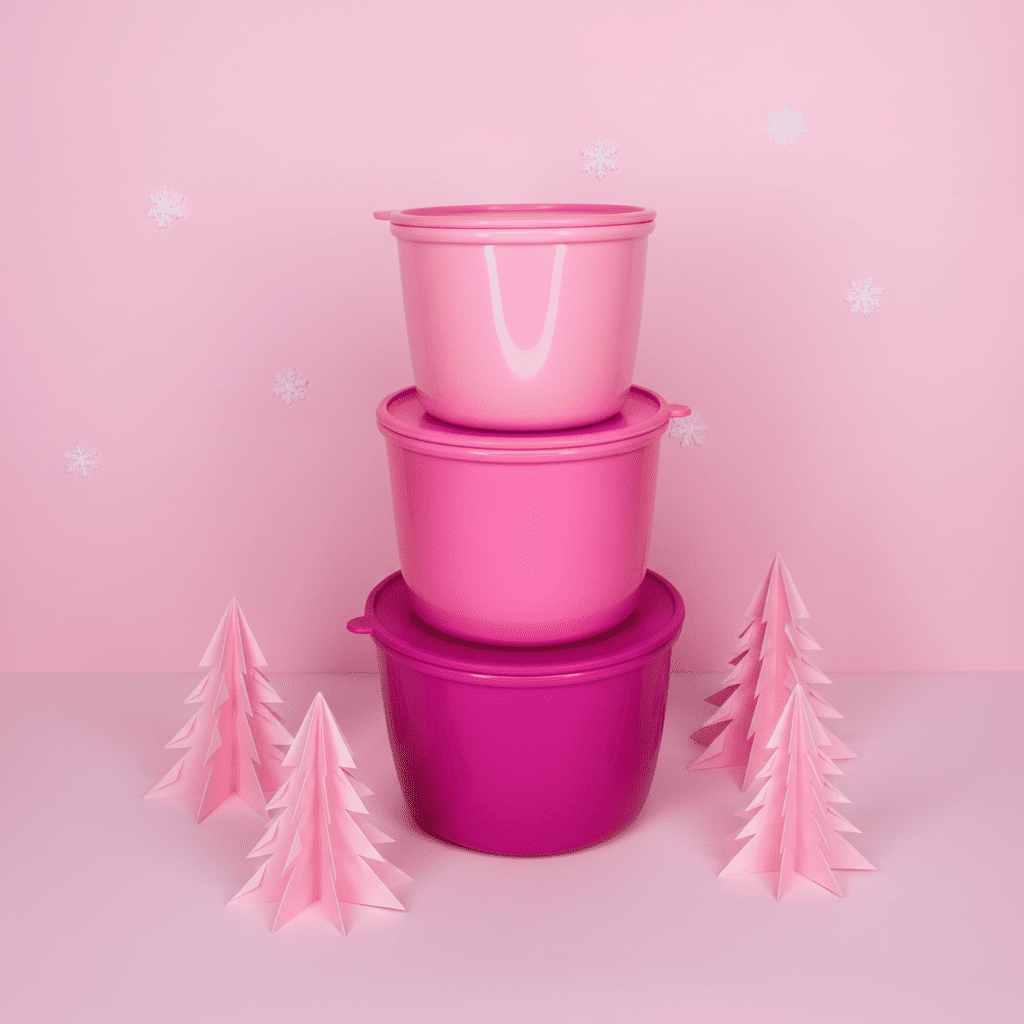 Set 3 Contenedores Redondos Rosa 1.6 L, 860 ml, 385 ml