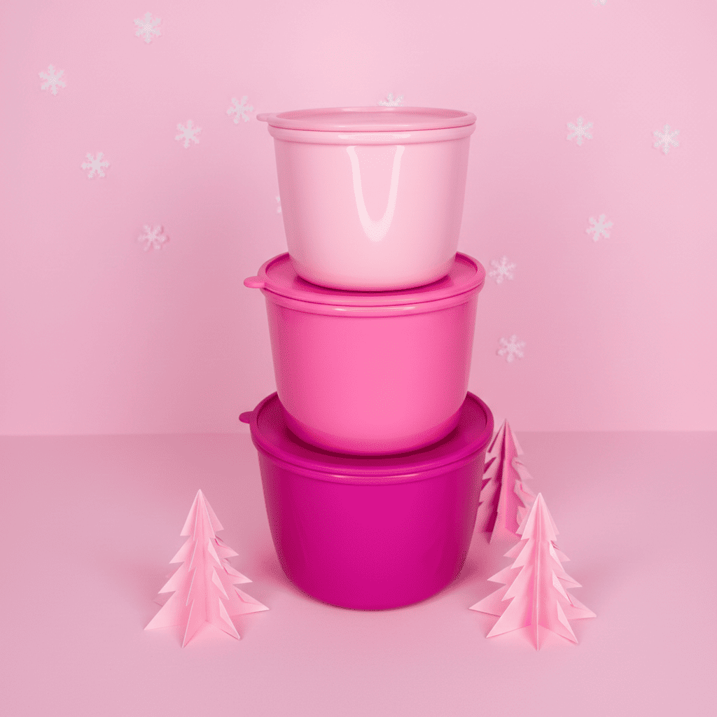 Set 3 Contenedores Redondos Rosa 1.6 L, 860 ml, 385 ml