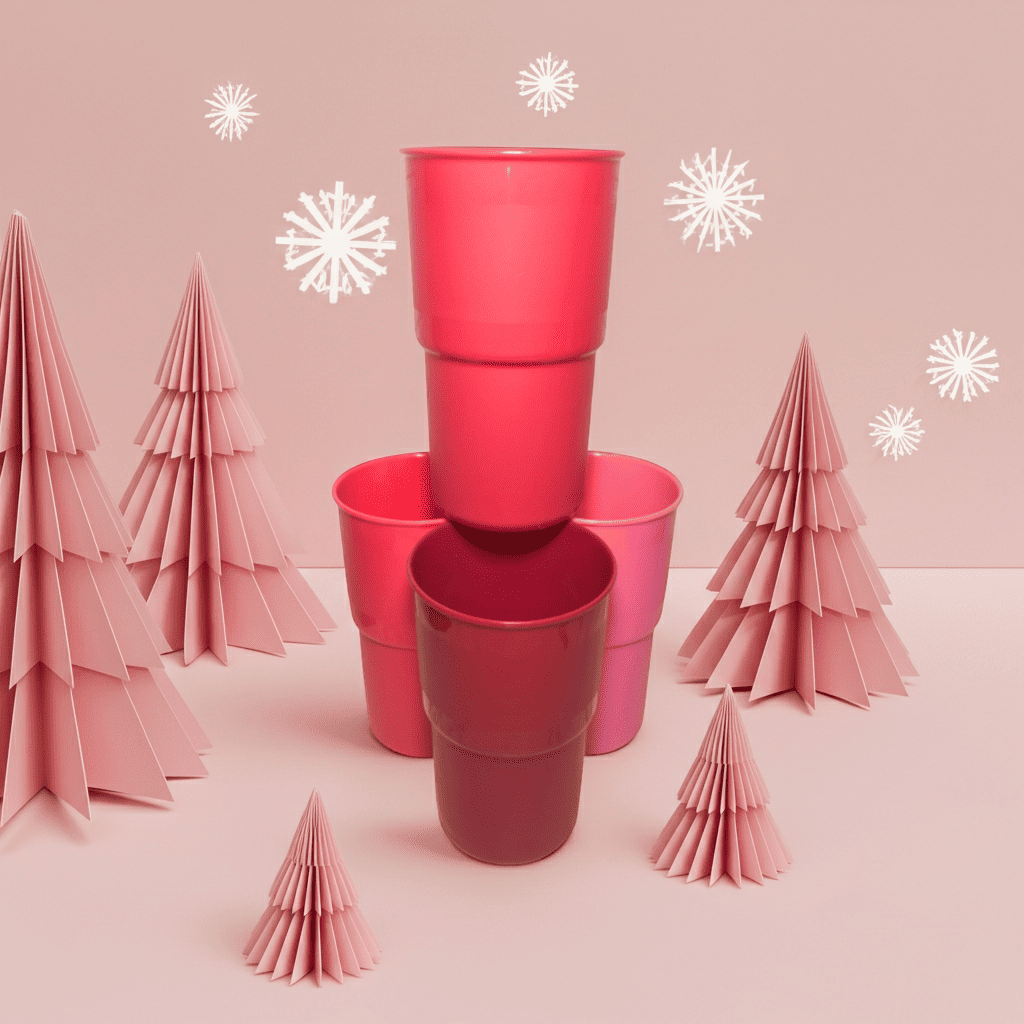 Set de 4 Vasos de Plástico Rosa Guinda Grandes 900 ml