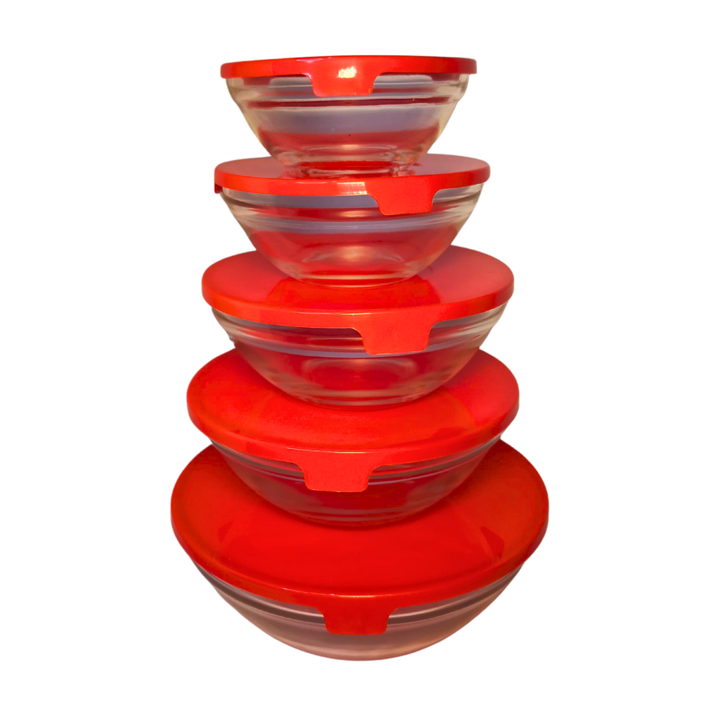 Set 5 Bowls Vidrio Tapas Rojas 100 ml a 600 ml ¡Oferta!
