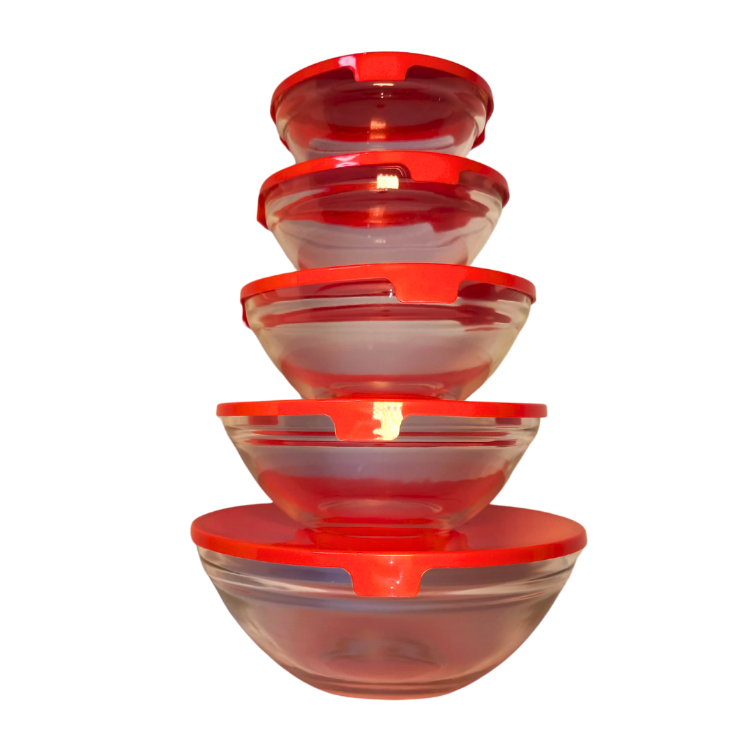 Set 5 Bowls Vidrio Tapas Rojas 100 ml a 600 ml ¡Oferta!
