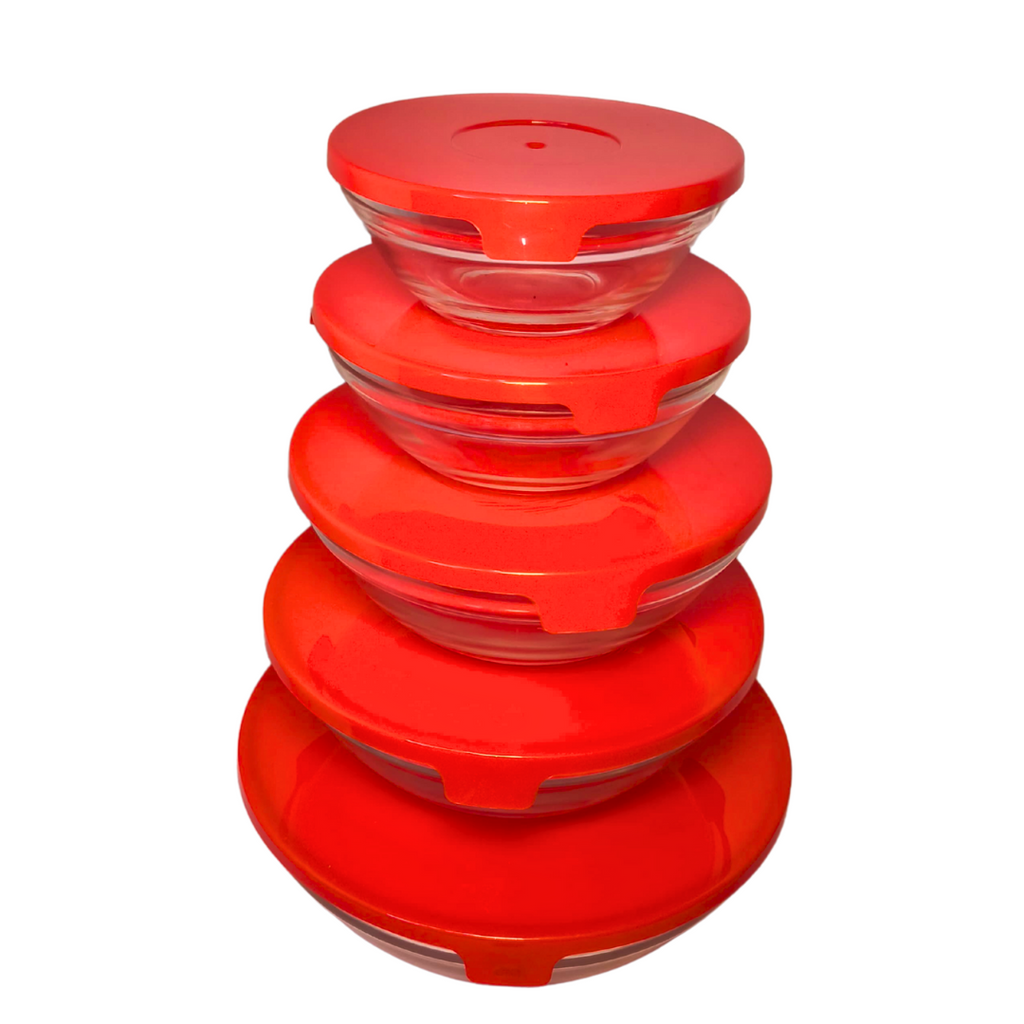 Set 5 Bowls Vidrio Tapas Rojas 100 ml a 600 ml ¡Oferta!