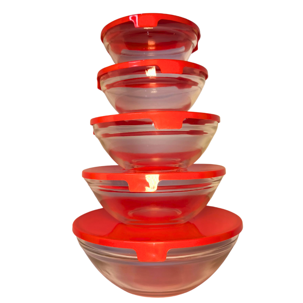 Set 5 Bowls Vidrio Tapas Rojas 100 ml a 600 ml ¡Oferta!