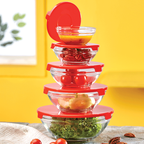 Set 5 Bowls Vidrio Tapas Rojas 100 ml a 600 ml ¡Oferta!