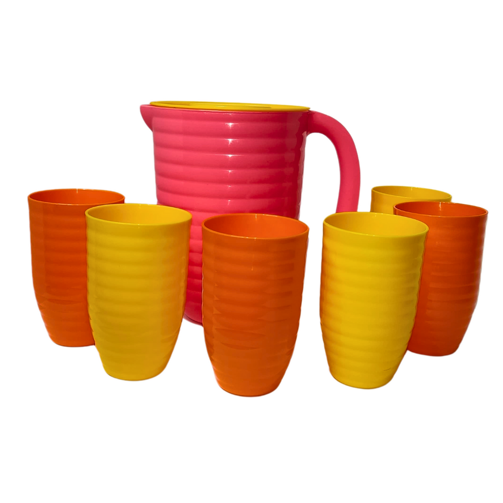Set Jarra 2L y 6 Vasos Plástico ¡Agua Fresca y Jugos!