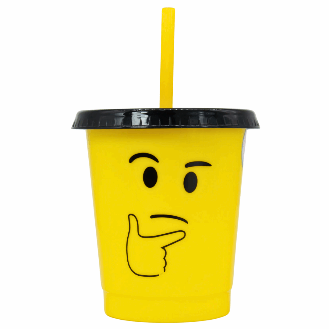 Vaso con popote Mod. Emoji Pensativo Cap. 473 ml / 16 OZ