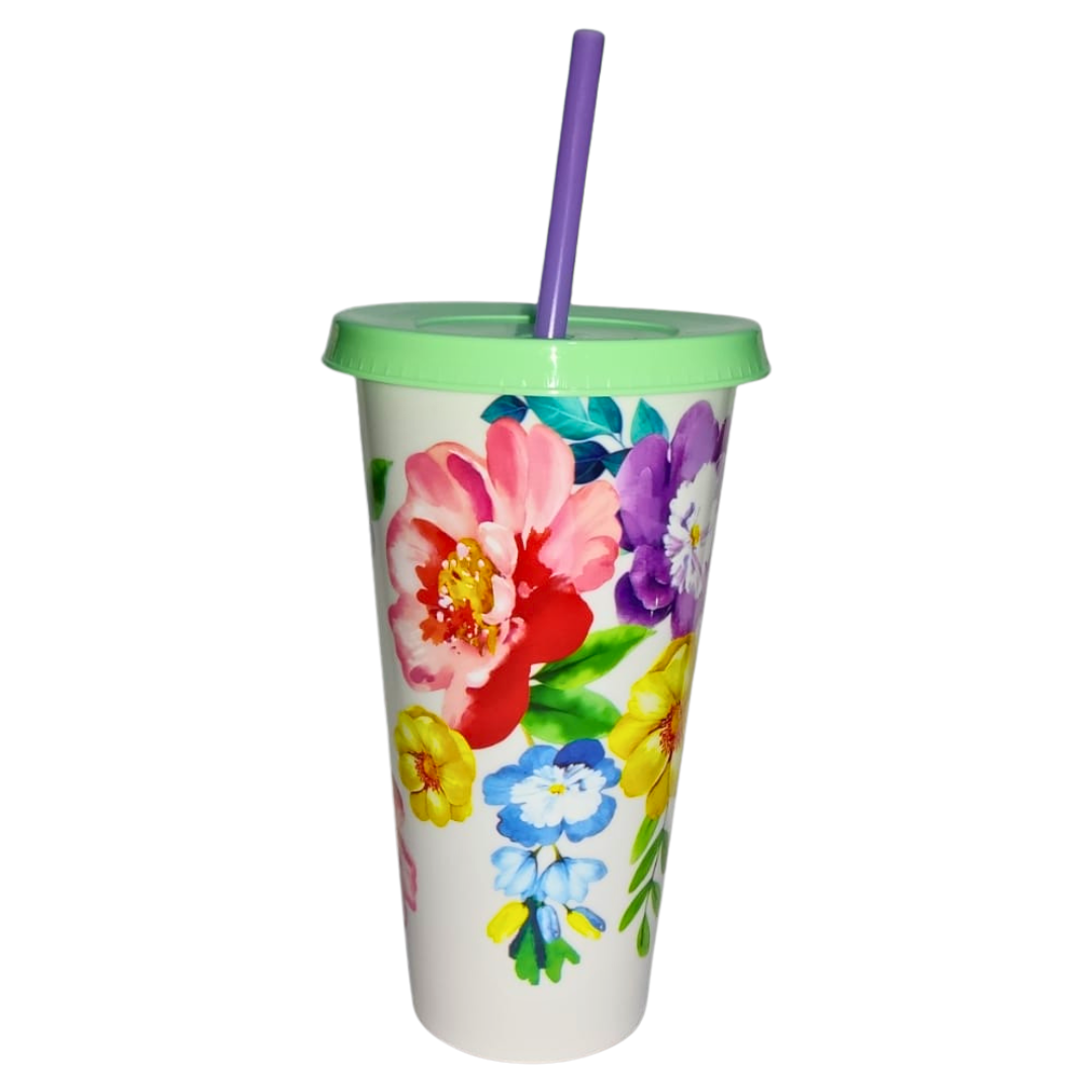 Vaso con popote Mod. Flores