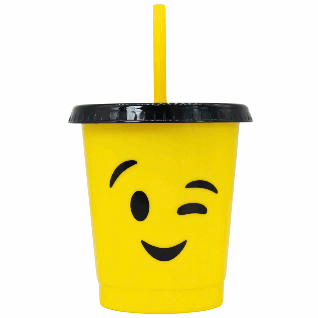 Vaso con popote Mod. Emoji Guiño Cap. 473 ml / 16 OZ