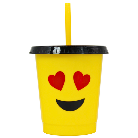 Vaso con popote Mod. Emoji Love Cap. 473 ml / 16 OZ