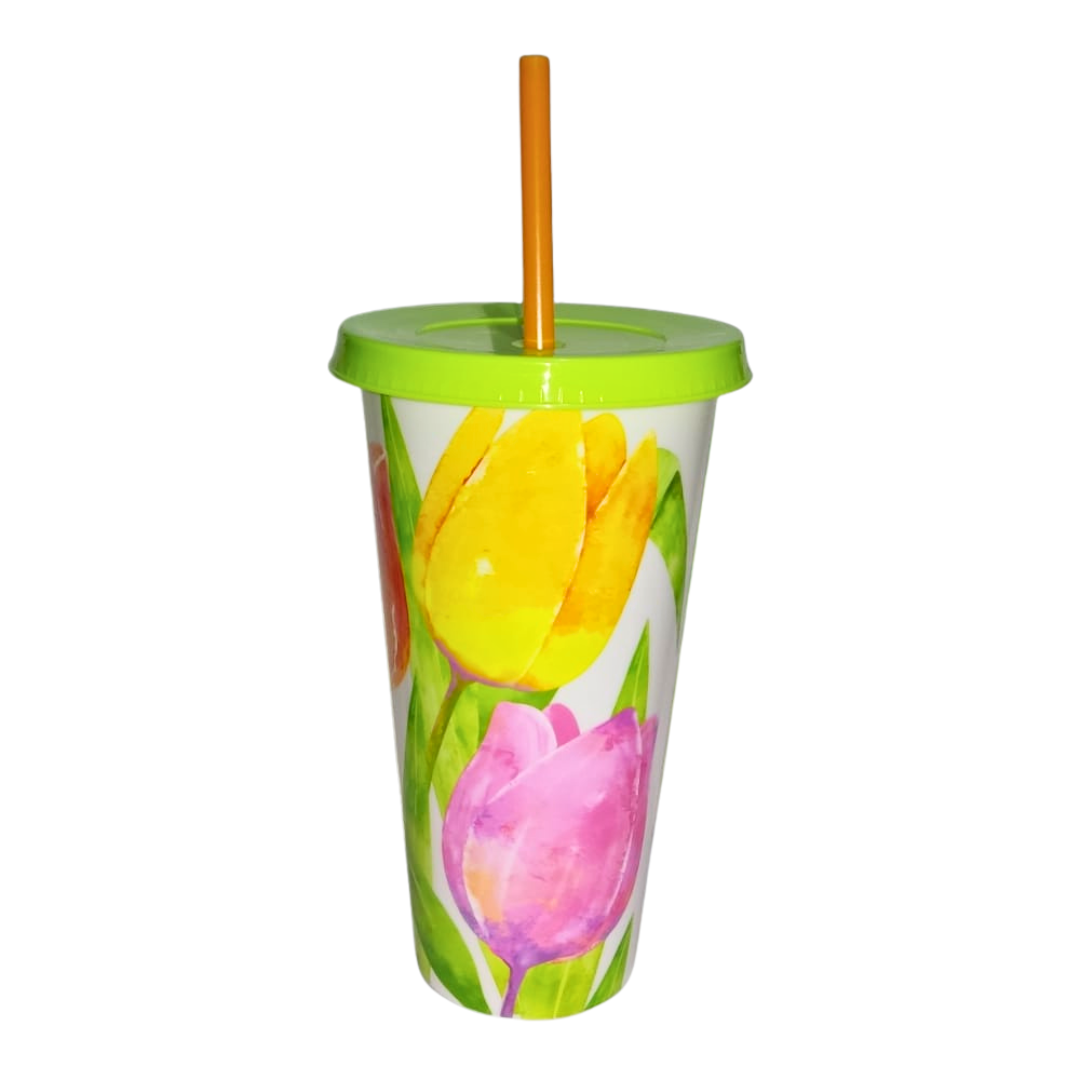 Vaso con popote Mod. Tulipán