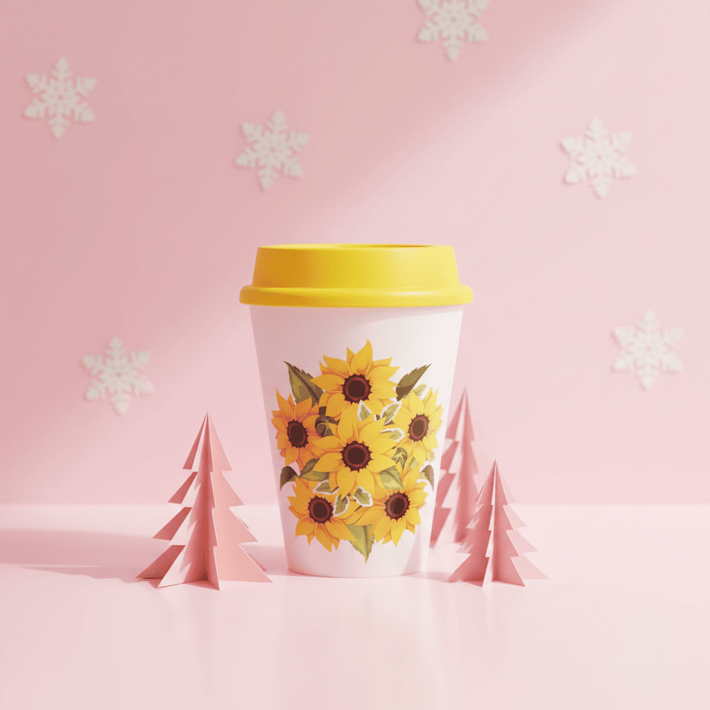 Vaso para Café Reutilizable con Estampado Girasol 280 ml