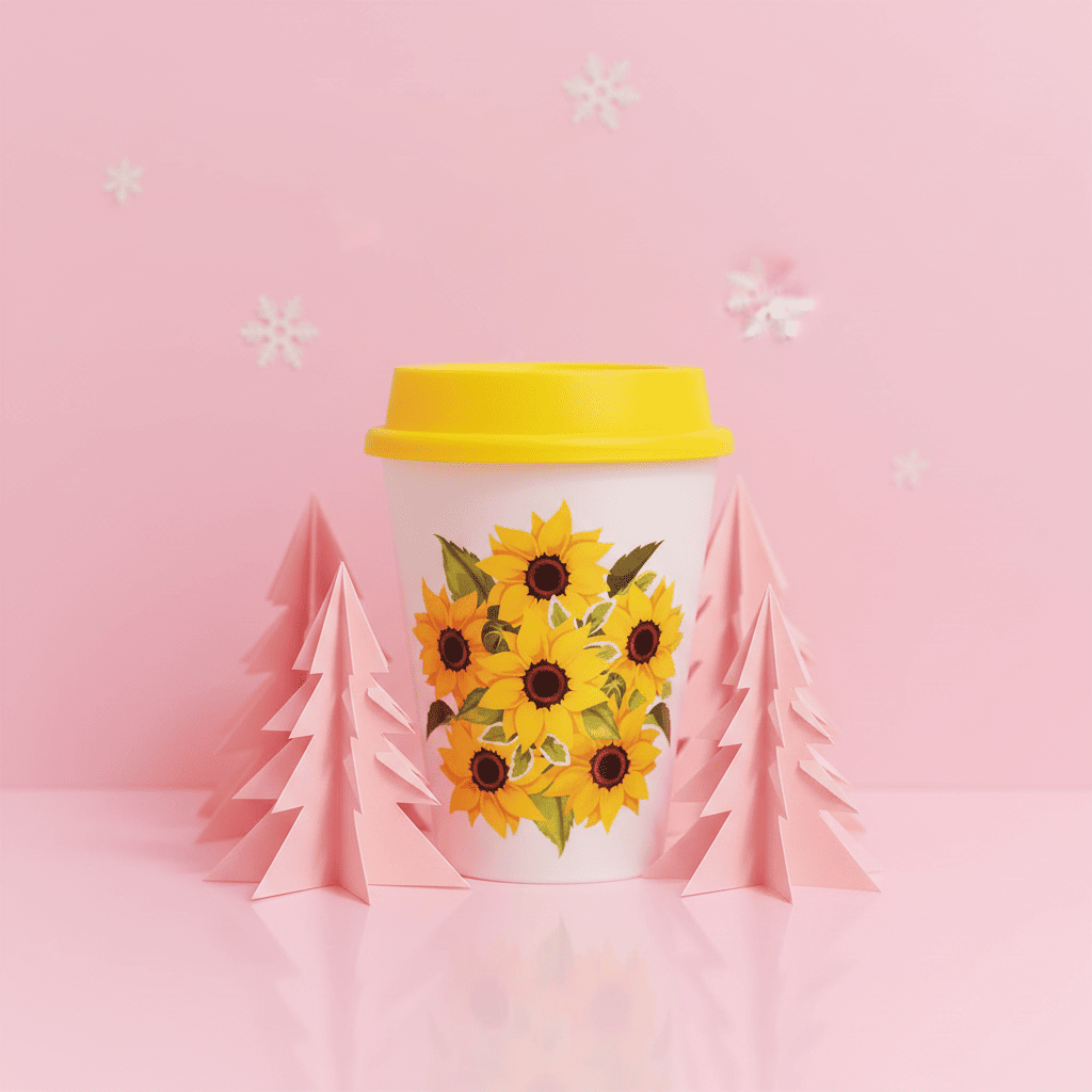 Vaso para Café Reutilizable con Estampado Girasol 280 ml
