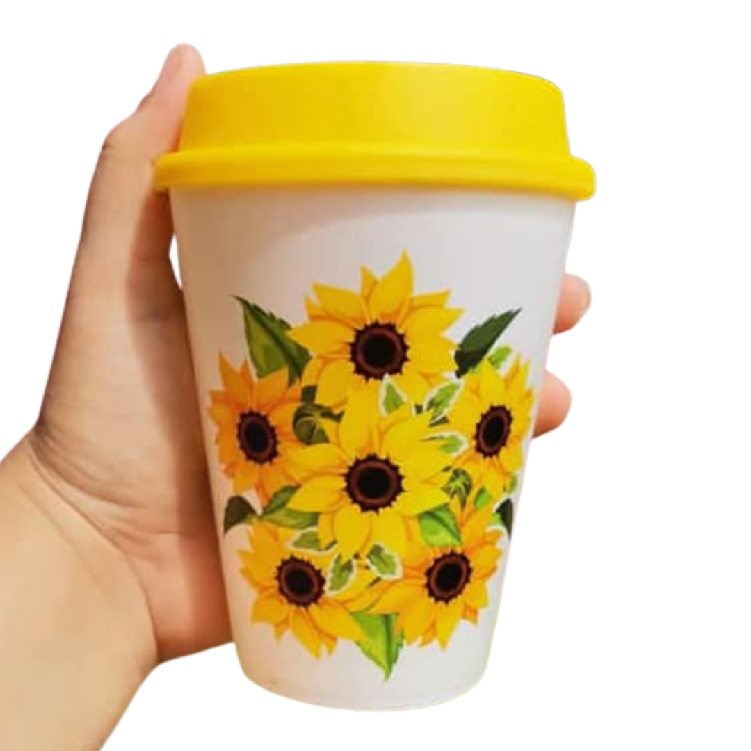 Vaso para Café Reutilizable con Estampado Girasol 280 ml